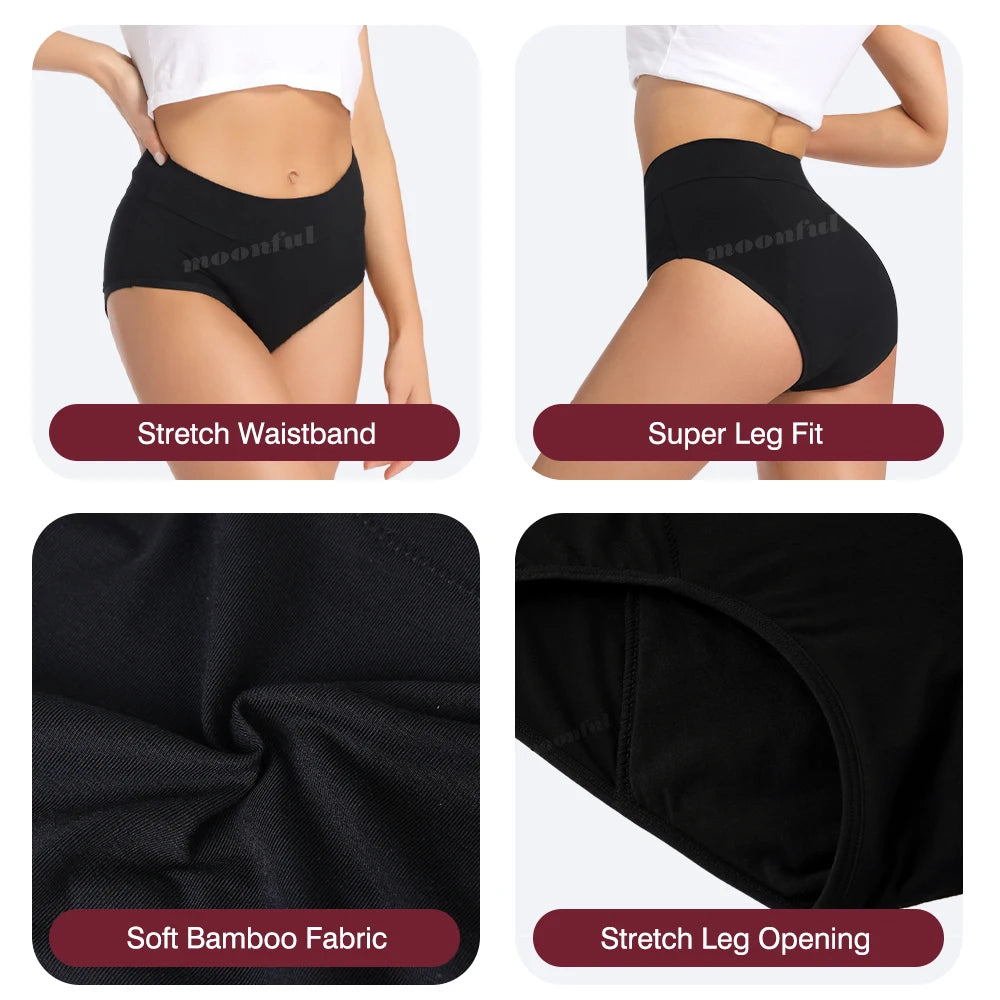 Culotte menstruelle en bambou à 4 couches très abondante pour femmes à flux fort, sous-vêtements menstruels de nuit, taille haute