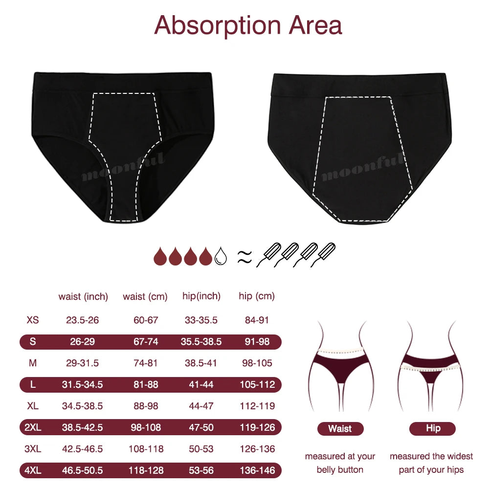 Culotte menstruelle en bambou à 4 couches très abondante pour femmes à flux fort, sous-vêtements menstruels de nuit, taille haute
